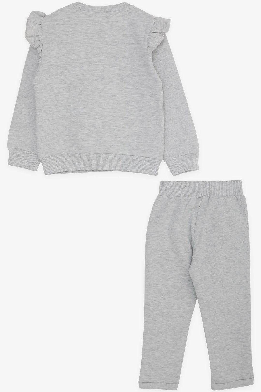 BRE Breeze Girl Child Tracksuit with Bear Printed Shiny Text 1.5-5 Years, Light Grey Melange - Reus