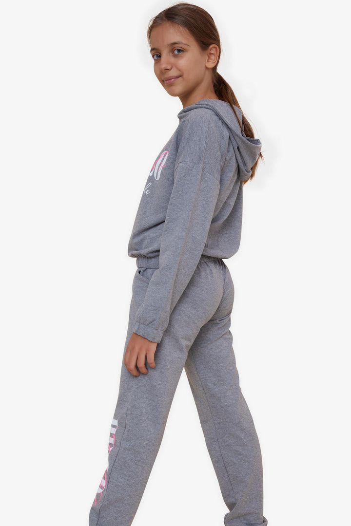 BRE Breeze Girl's Tracksuit with Glittery Printed Text 84 Years, Dark Grey Melange - Lehi