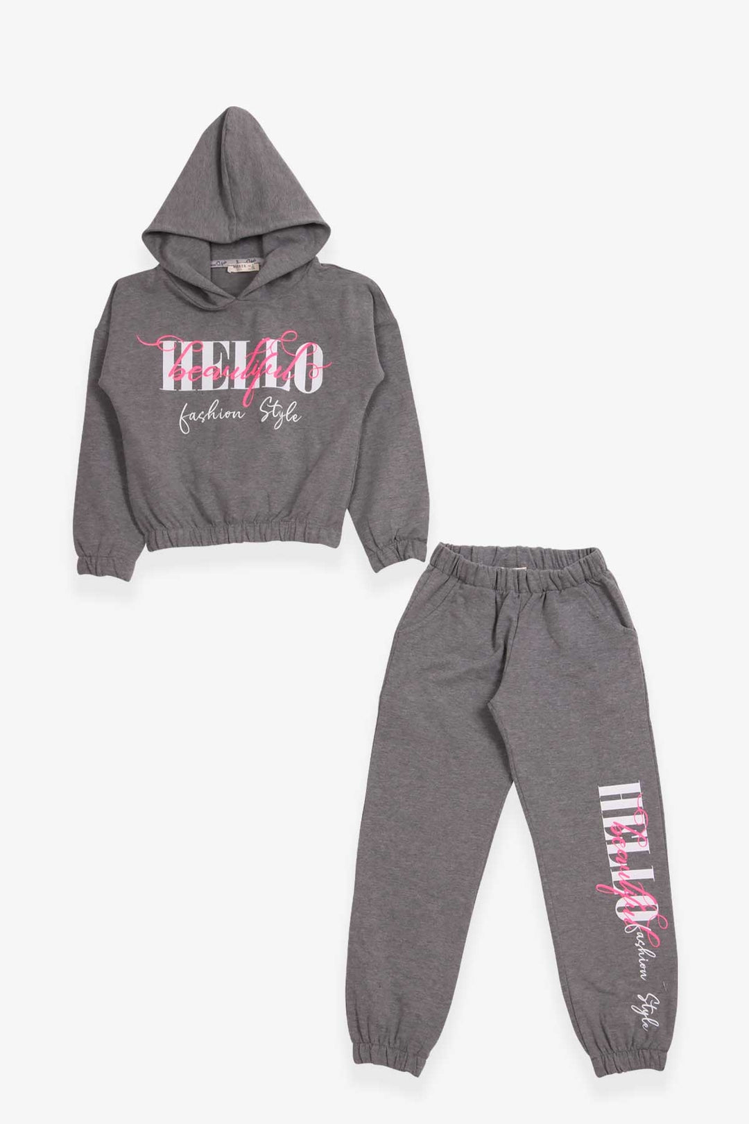 BRE Breeze Girl's Tracksuit with Glittery Printed Text 84 Years, Dark Grey Melange - Lehi