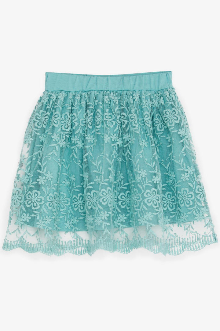 BRE Breeze Girl's Skirt with Flower Embroidery Tulle Elastic Waistband 5-9 Years, Mint Green - Edmonton