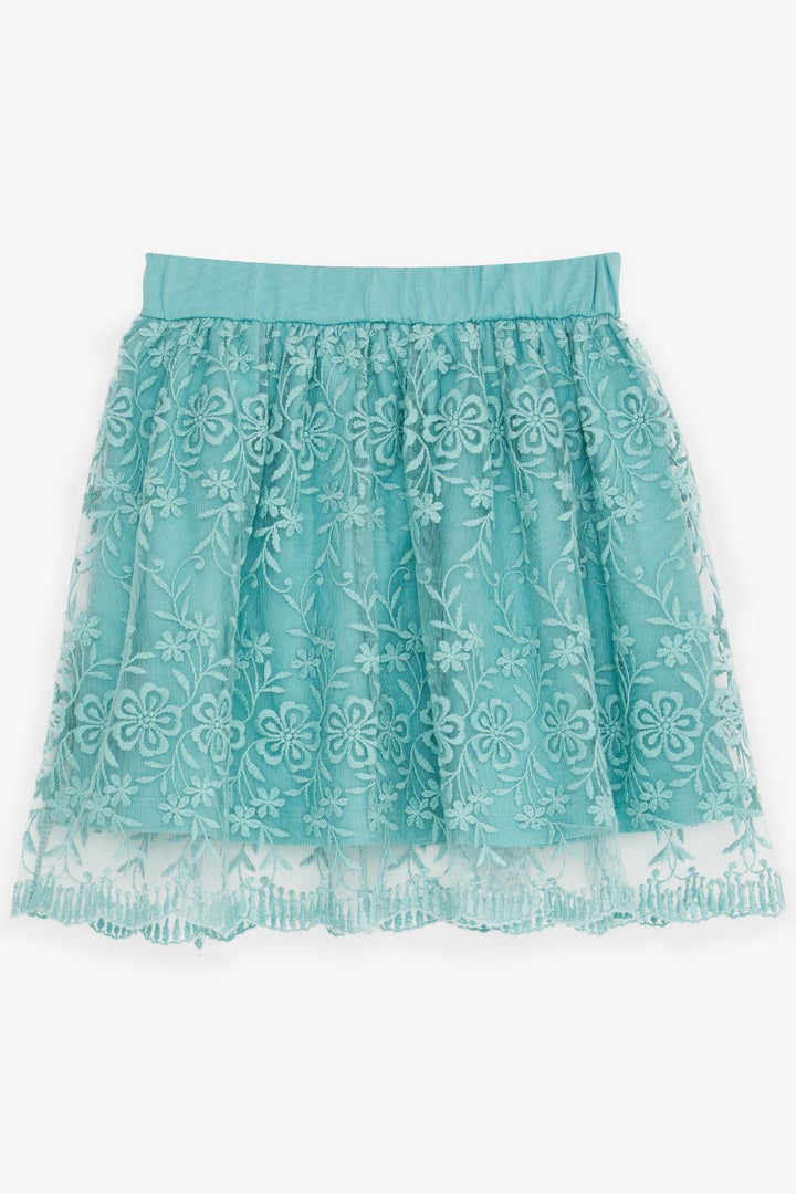 BRE Breeze Girl's Skirt with Flower Embroidery Tulle Elastic Waistband 5-9 Years, Mint Green - Edmonton