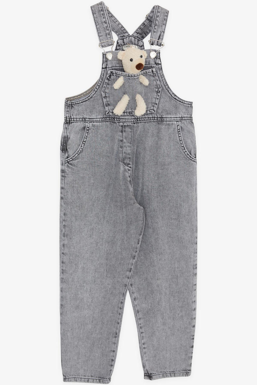 BRE Breeze Girl's Child Denim Overall with Bear Accessory, 4-8 Years, Anthracite - Acambay