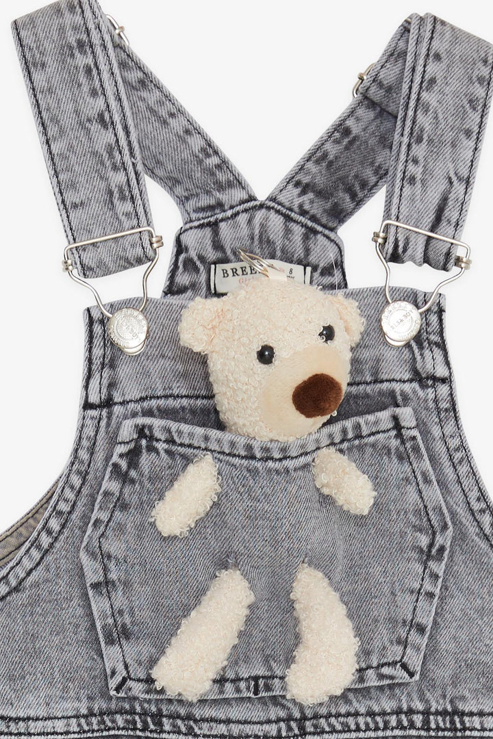 BRE Breeze Girl's Child Denim Overall with Bear Accessory, 4-8 Years, Anthracite - Acambay