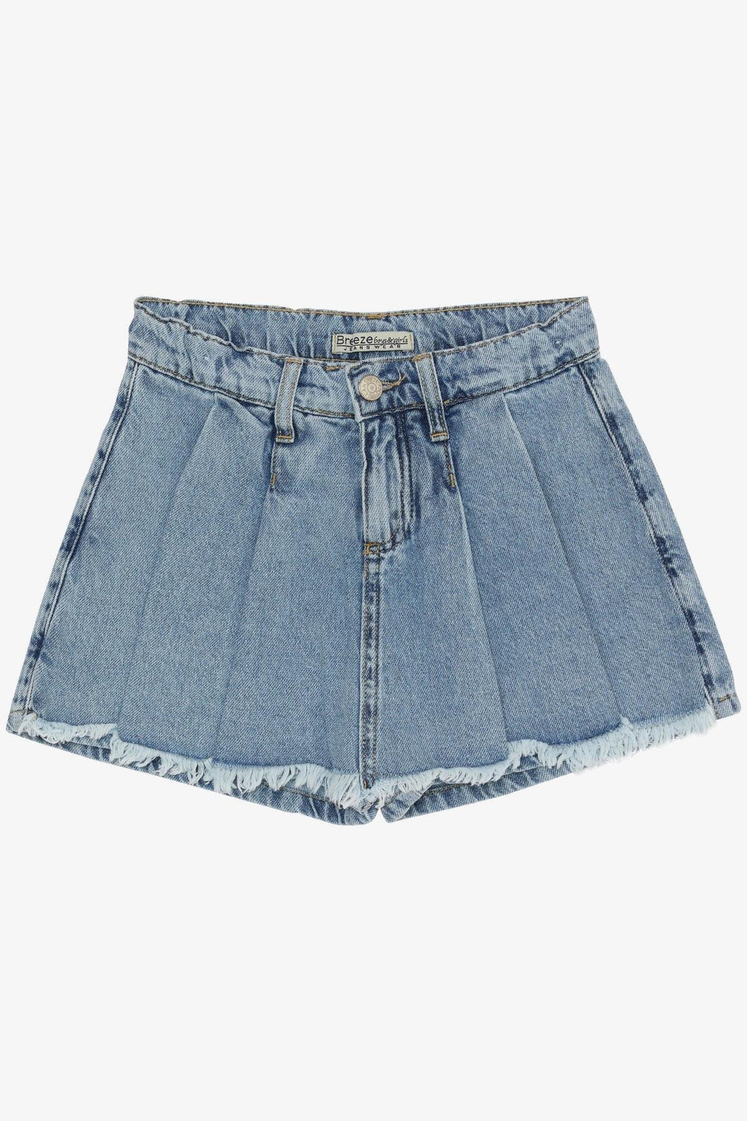 BRE Breeze Girl Child Denim Shorts Skirt Pleated Fringed 5-9 Years, Blue - Padova