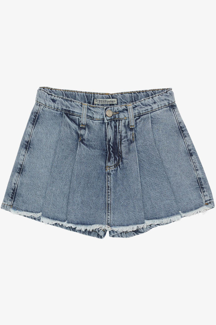 BRE Breeze Girl Child Denim Shorts Skirt with Pleats and Tassels, 103 Years, Blue - Civitavecchia