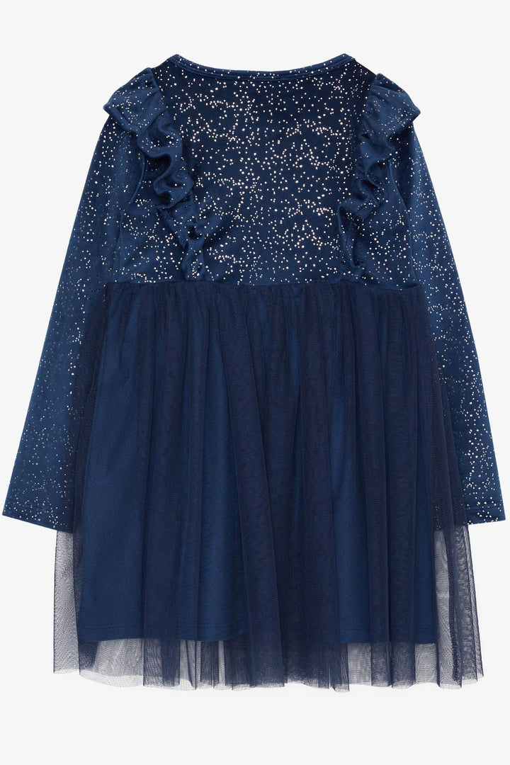 BRE Breeze Girl Child Velvet Dress with Bow and Glittery Tulle, 4-8 Years, Navy Blue - Ratingen