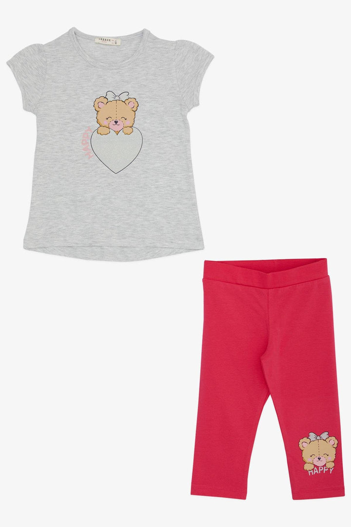 BRE Breeze Girl Child Capri Leggings Set Happy Bear Printed Heart 1-4 Years, Light Grey Melange - Florence