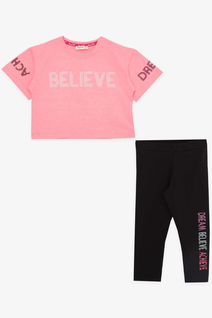 BRE Breeze Girl Child Capri Leggings Crop Set Printed Summer 82 Years, Neon Pink - Altrincham