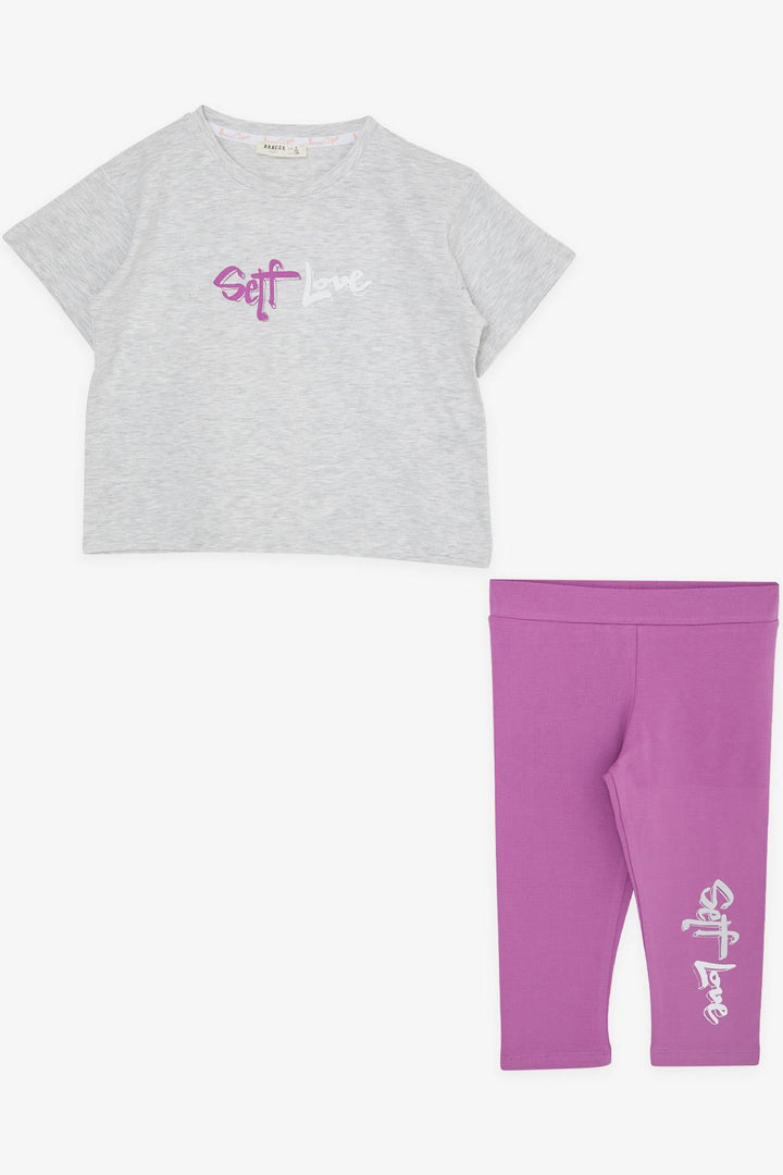 BRE Breeze Girl Child Capri Leggings Crop Set مع طباعة لامعة تيدي بير، 60 عامًا، مزيج رمادي فاتح - تشيرنيفتسي