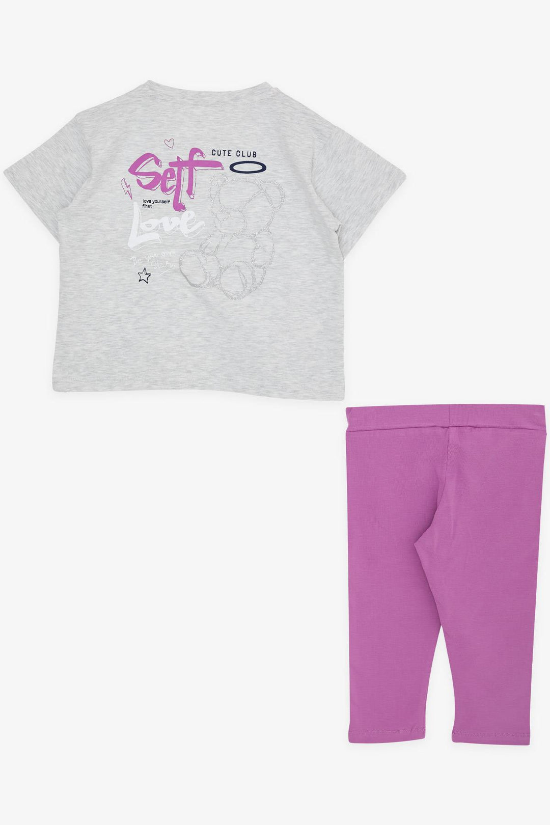 BRE Breeze Girl Child Capri Leggings Crop Set مع طباعة لامعة تيدي بير، 60 عامًا، مزيج رمادي فاتح - تشيرنيفتسي