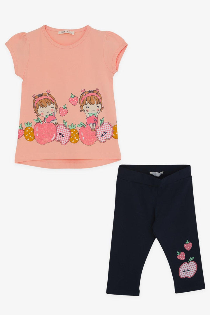 BRE Breeze Girl Child Capri Leggings Set with Apple Pattern, 1-4 Years, Salmon - Grimsby