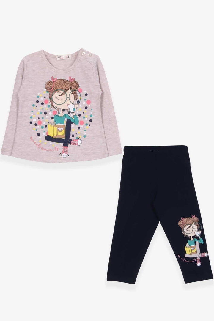 BRE Breeze Girl Child Capri Leggings Set فتاة مطبوعة 1.5-5 سنوات، بيج ميلانج - ميربوش