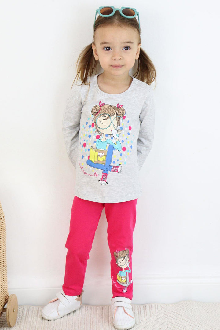 BRE Breeze Girl Child Capri Leggings Set فتاة مطبوعة 1.5-5 سنوات، مزيج رمادي فاتح - Tepeapulco