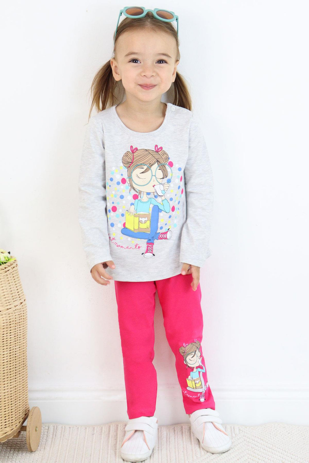 BRE Breeze Girl Child Capri Leggings Set فتاة مطبوعة 1.5-5 سنوات، مزيج رمادي فاتح - Tepeapulco