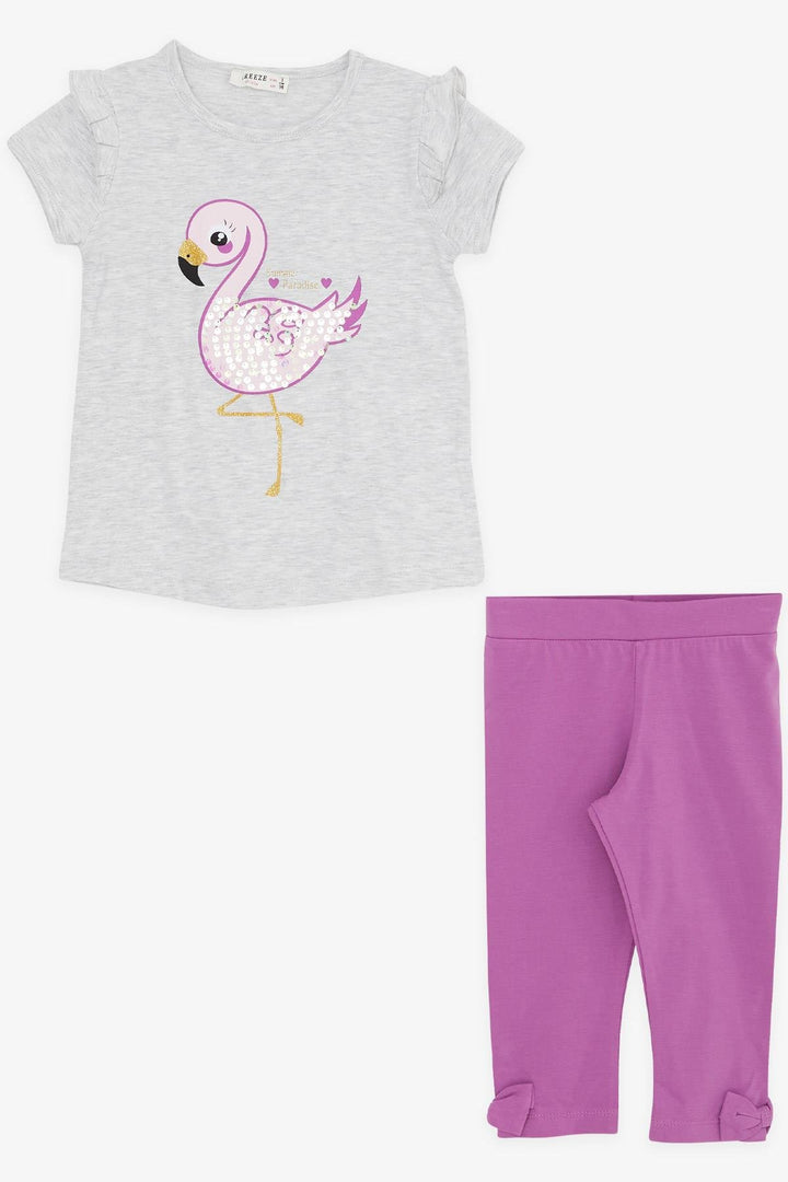 Bre Breeze Girl Child Capri Leggings устанавливает Sequend Flamingo Printed 1,5-5 лет, серый Melange - alcamo