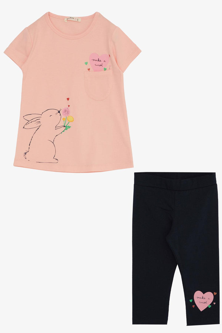 BRE Breeze Girl Capri Leggings Set Love Themed Bunny مطبوعة 1.5-5 سنوات، سلمون - بونتي دي ليما