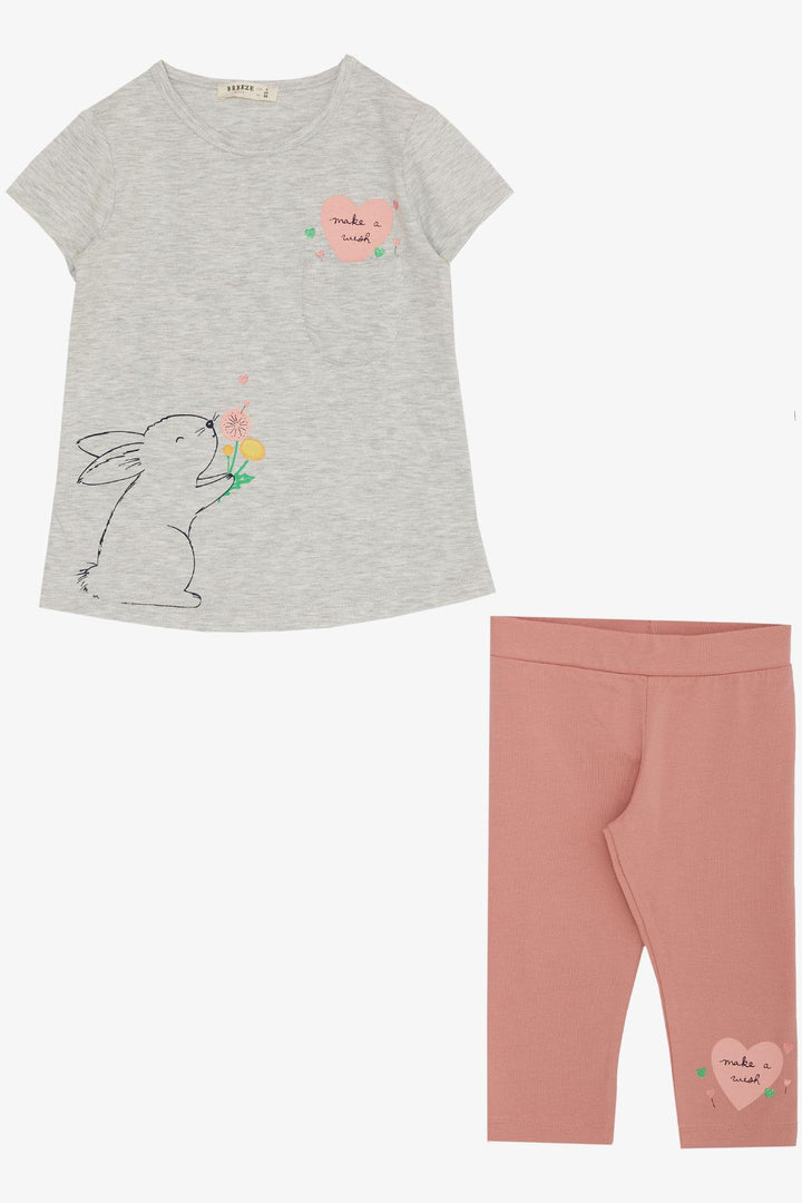 Bre Breeze Girl Child Capri Leggings Set Love Themed Bunny Printed 1,5-5 лет, светло -серый Melange - Milton Keynes