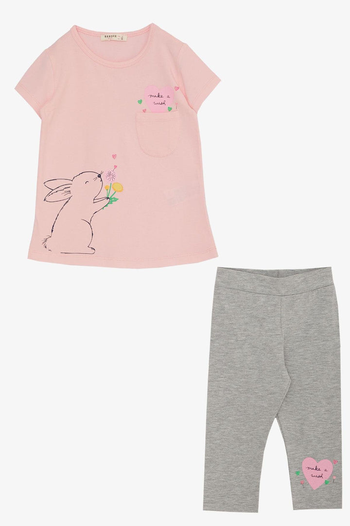 Bre Breeze Girl Child Capri Leggings Set Love Themed Bunny Printed 1,5-5 лет, Pink - Niort