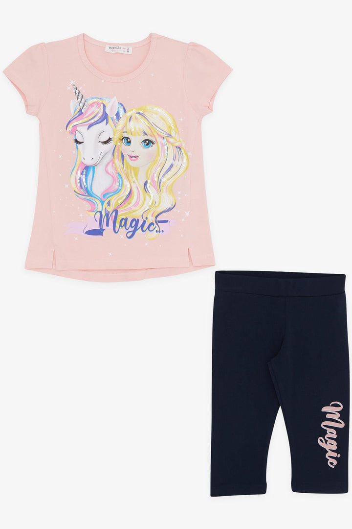 BRE Breeze Girl Capri Leggings Set مع طباعة يونيكورن 3-8 سنوات، سلمون - Juchitán de Zaragoza