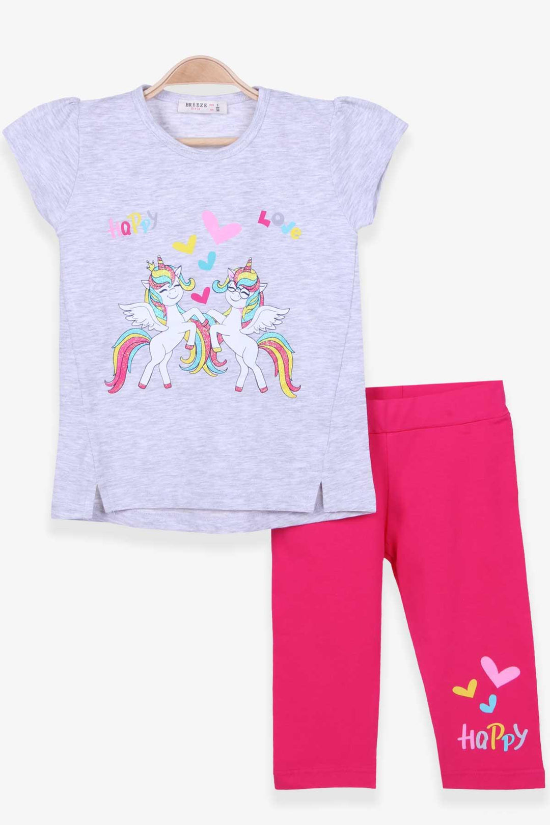 Breeze Girl Girl Leggings Set с распечатыванием единорога 1,5-5 лет, светло -серый Melange - Ciudad Valles