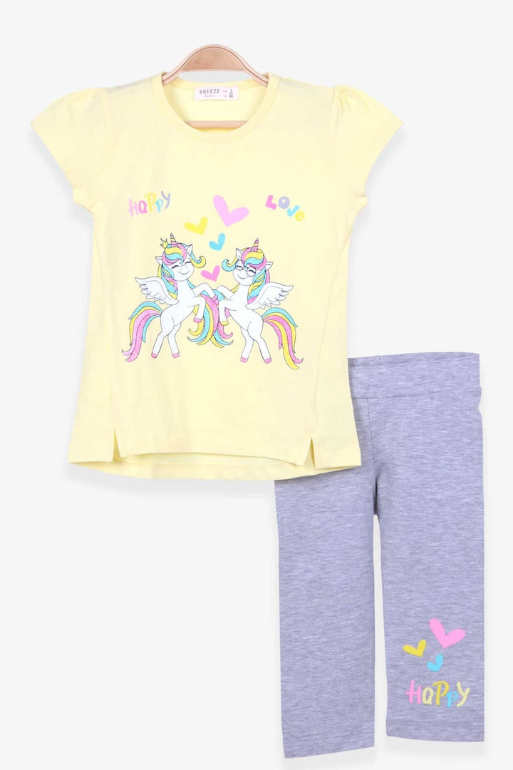 BRE Breeze Girl Child Capri Leggings Set with Unicorn Print 1.5-5 Years, Yellow - Oberhausen