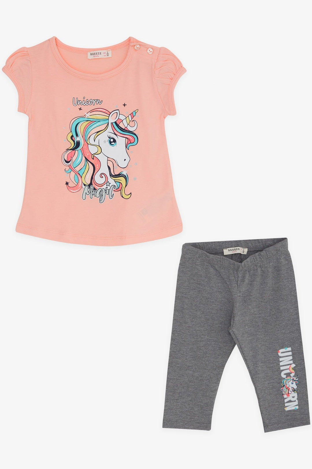 BRE Breeze Girl Child Capri Leggings Set يونيكورن 2-6 سنوات، سلمون - El Centro