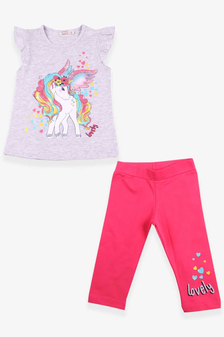 BRE Breeze Girl Capri Leggings Set with Unicorn Print 2-6 Years, Light Grey Melange - Famalicão