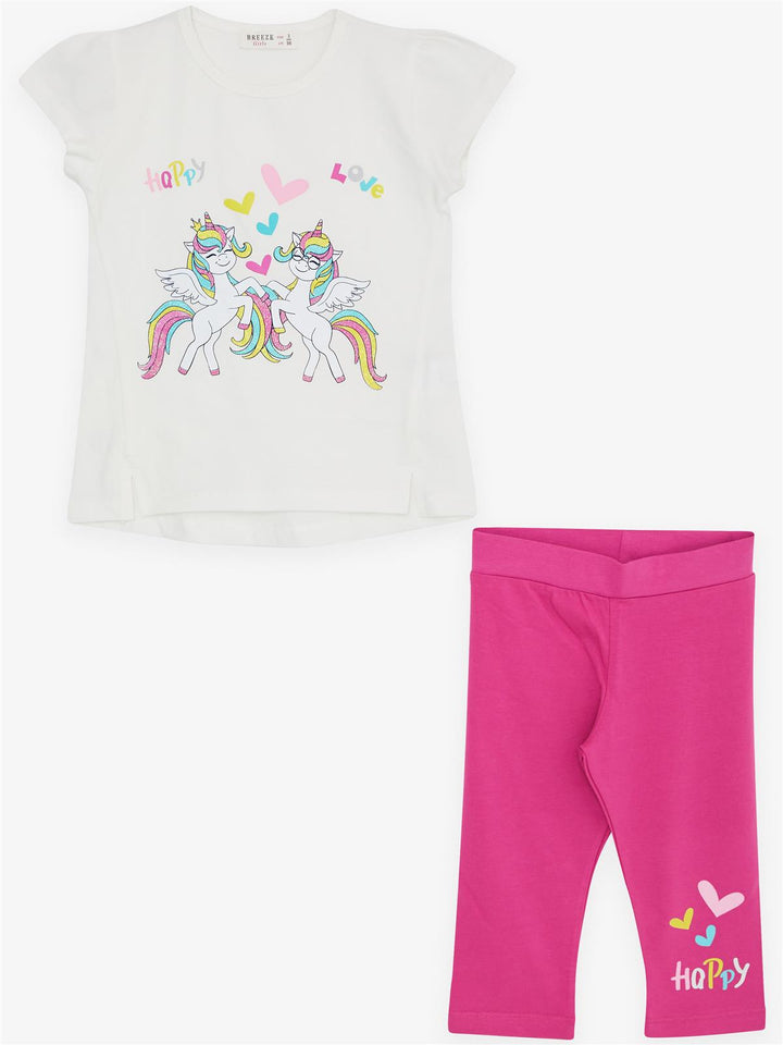 BRE Breeze Girl Capri Leggings Set with Unicorn Print 1.5-5 Years, Beige - Milton