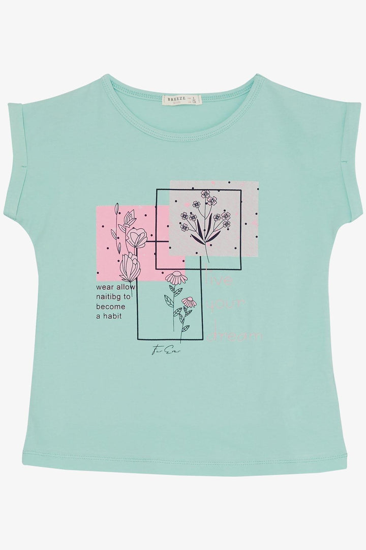 BRE Breeze Girl Child Set with Pants Flower Printed Slit 62 Years, Aqua Green - Beverly