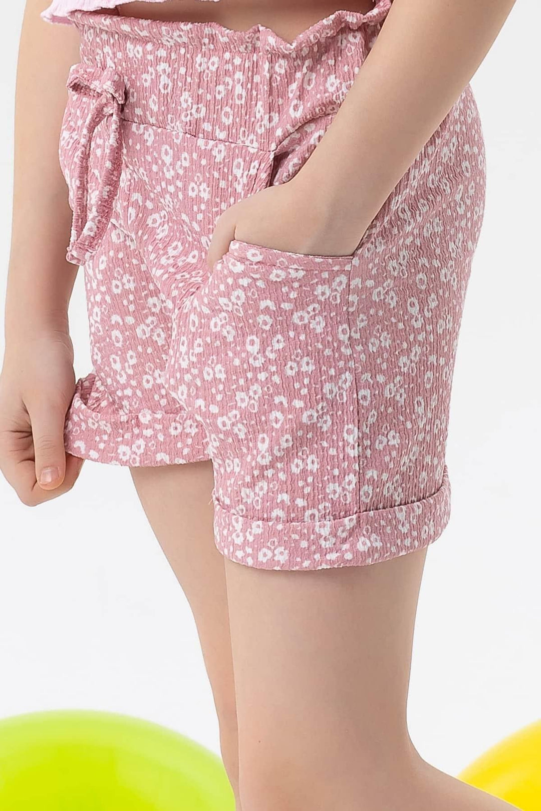 BRE Breeze Girl's Shorts with Floral Bow Elastic Waistband 84 Years, Rose Pink - Pavia