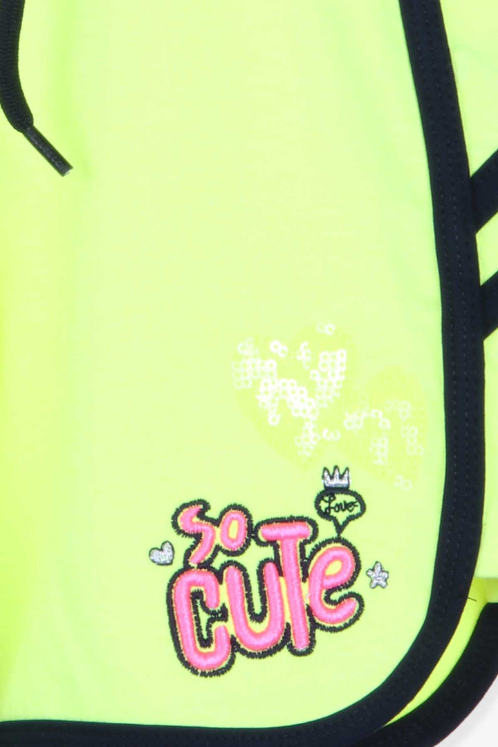 BRE Breeze Girl's Shorts with Sequined Hearts, 3-7 Years, Neon Green - Warren