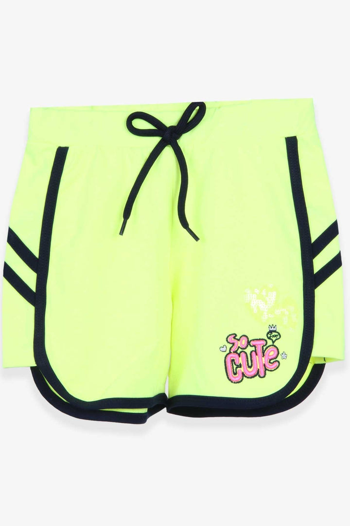 BRE Breeze Girl's Shorts with Sequined Hearts, 3-7 Years, Neon Green - Warren