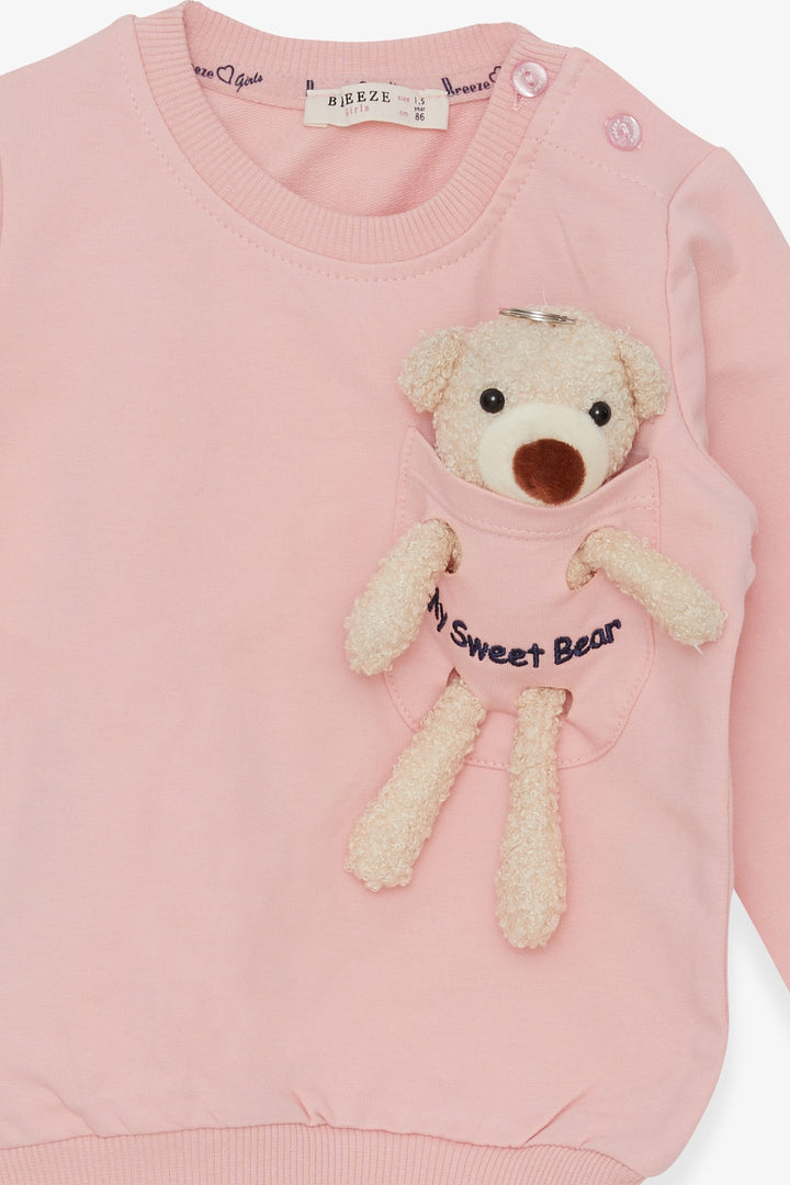 BRE Breeze Girl Child Sweatshirt with Bear Accessories 1.5-5 Years, Powder - Greenburgh