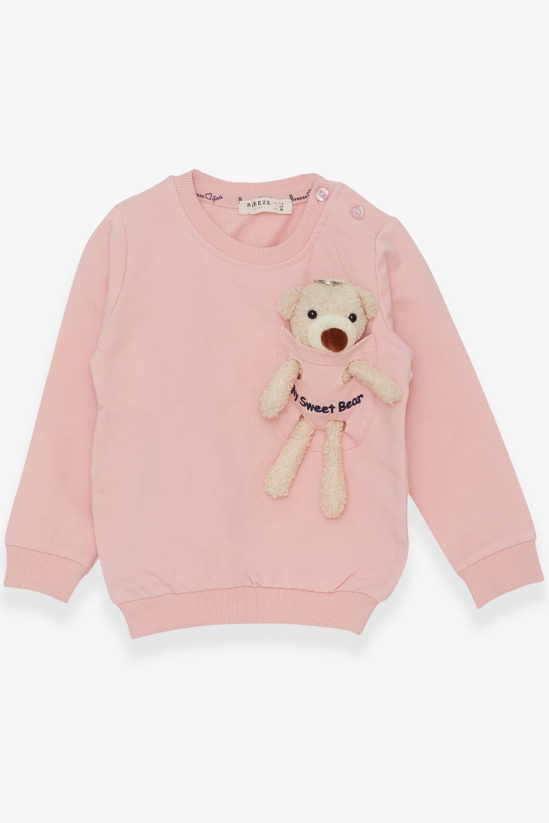 BRE Breeze Girl Child Sweatshirt with Bear Accessories 1.5-5 Years, Powder - Greenburgh