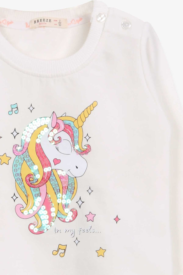 BRE Breeze Girl Child Sweathirt Printed Unicorn Unicorn 2-6 лет, Ecru - Quincy