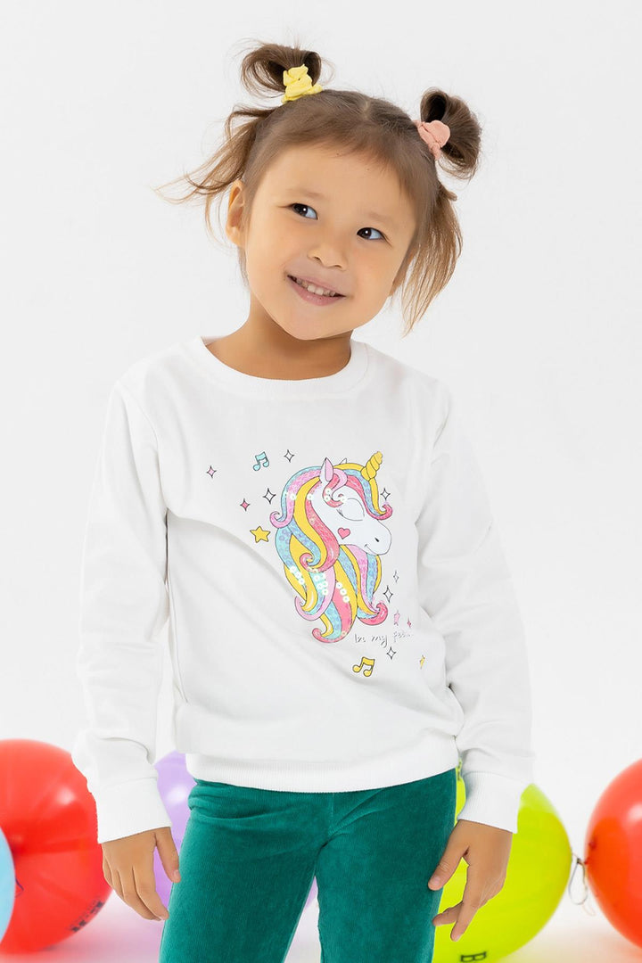 BRE Breeze Girl Child Sweathirt Printed Unicorn Unicorn 2-6 лет, Ecru - Quincy