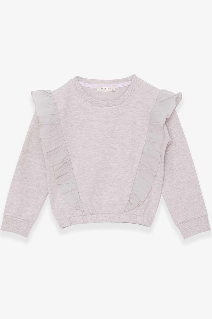 BRE Breeze Girl Child Sweatshirt with Elastic Waistband 4-8 Years, Beige Melange - University Place