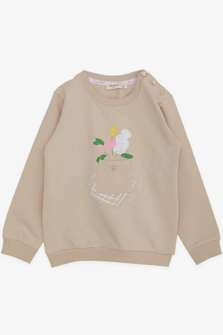 BRE Breeze Girl Child Sweathirt Pocket Flower Printed 1-4 года, бежевый - государственный колледж