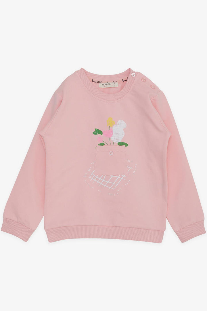 Bree Breeze Girl Child Sweathirt Pocket Flower Printed 1-4 года, розовый - Corvallis