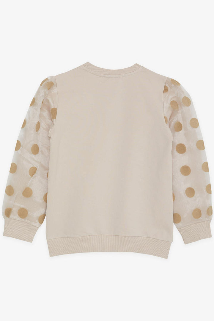 BRE Breeze Girl Child Sweatshirt Sleeves Tulle Glitter Printed Dotted 62 Years, Beige - Milan