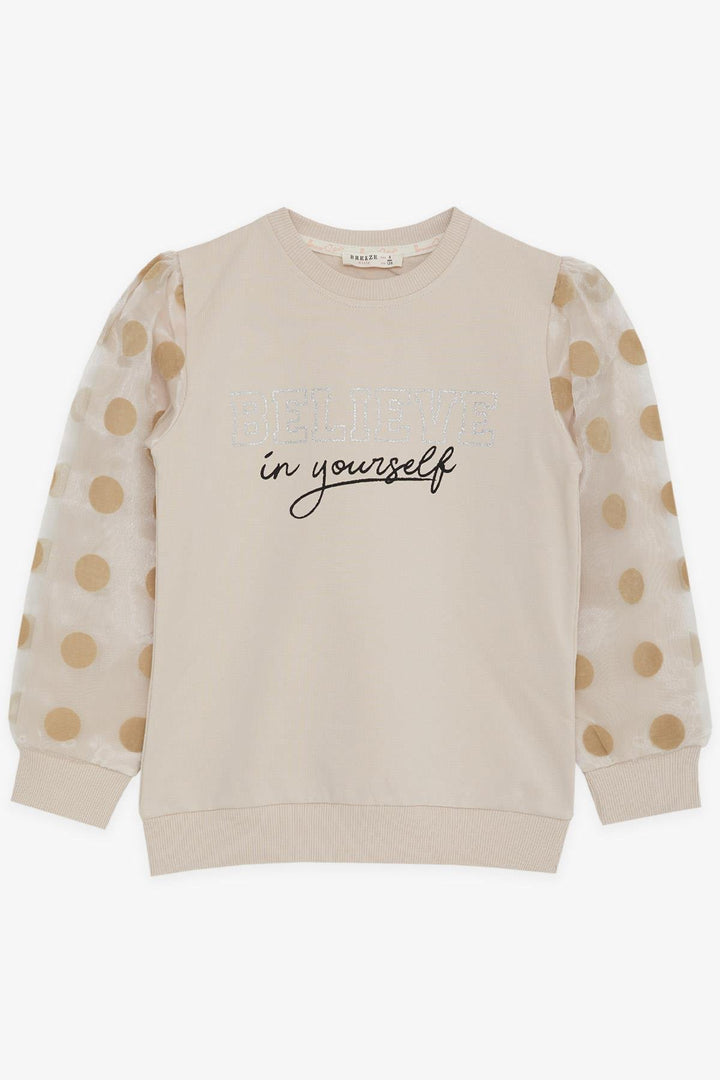 BRE Breeze Girl Child Sweatshirt Sleeves Tulle Glitter Printed Dotted 62 Years, Beige - Milan