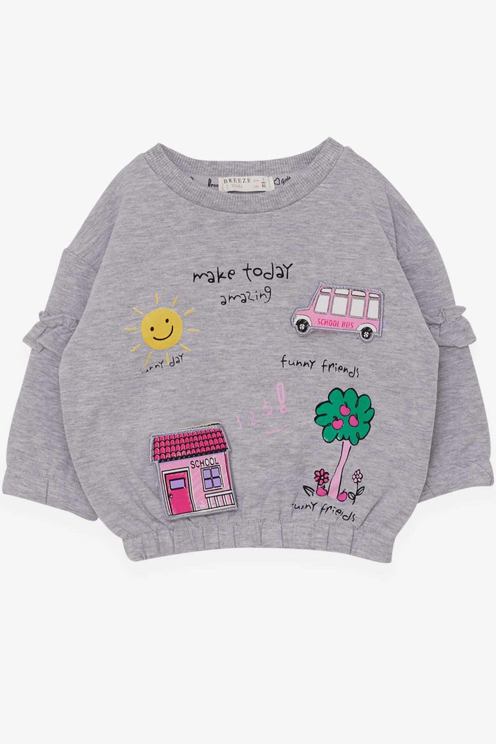 BRE Breeze Girl Child Sweatshirt School Themed 1-4 Years, Grey Melange - Jiutepec