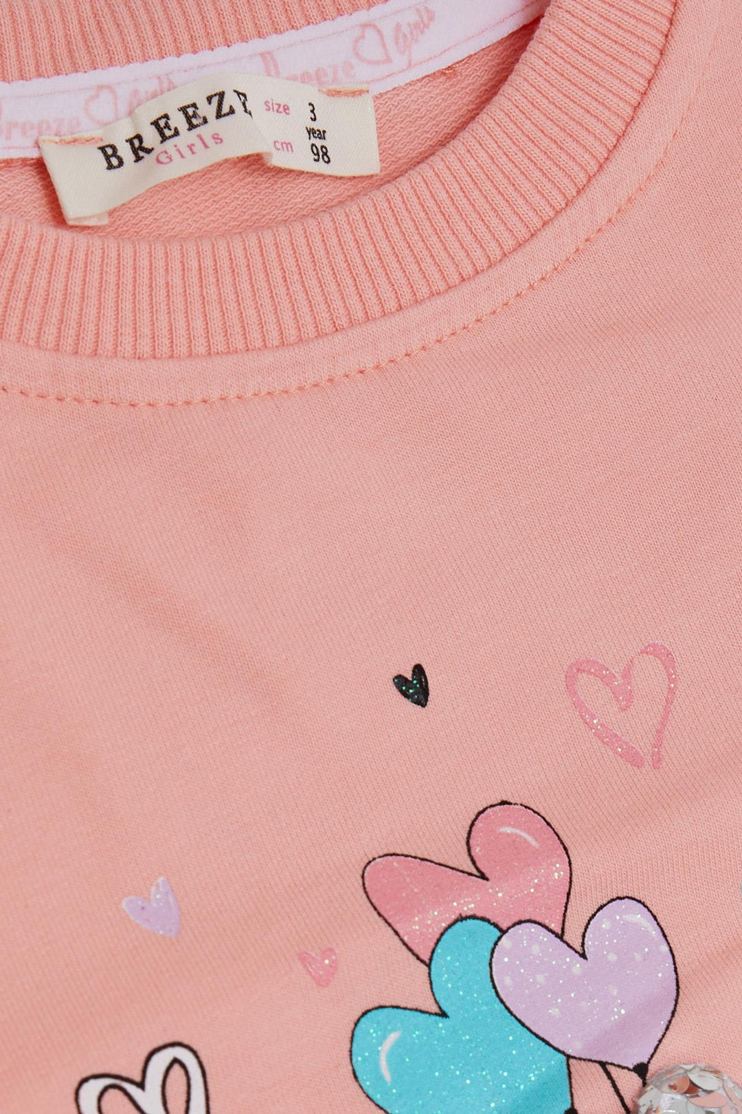 BRE Breeze Girl Child Sweatshirt with Sequined Bear Accessory and Glittery Text Print 1.5-5 Years, Salmon - Licata