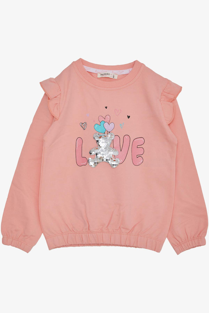 BRE Breeze Girl Child Sweatshirt with Sequined Bear Accessory and Glittery Text Print 1.5-5 Years, Salmon - Licata