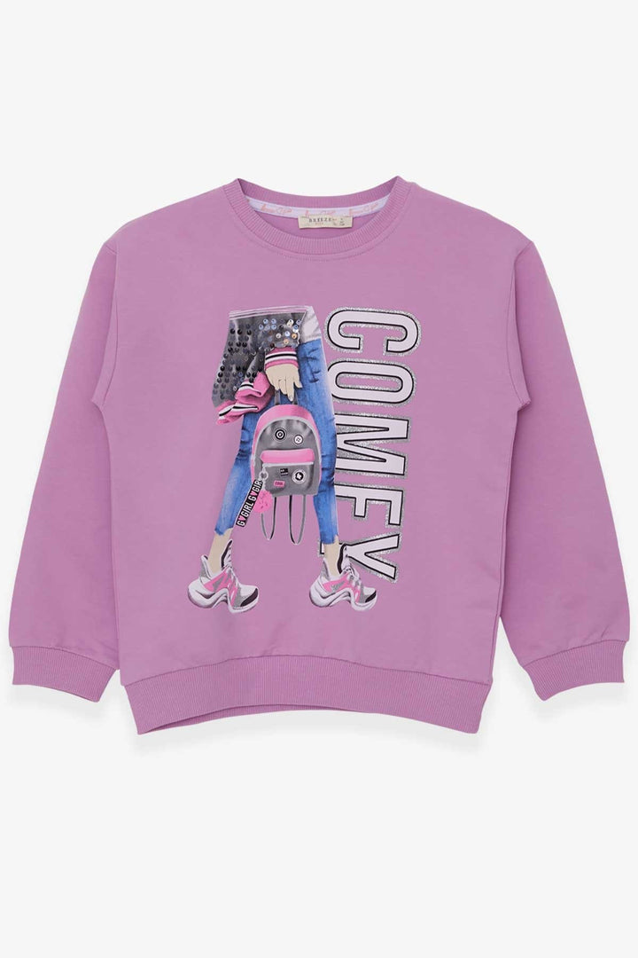 BRE Breeze Girl's Sweatshirt with Sequin Print 94 Years, Purple - Bragadiru