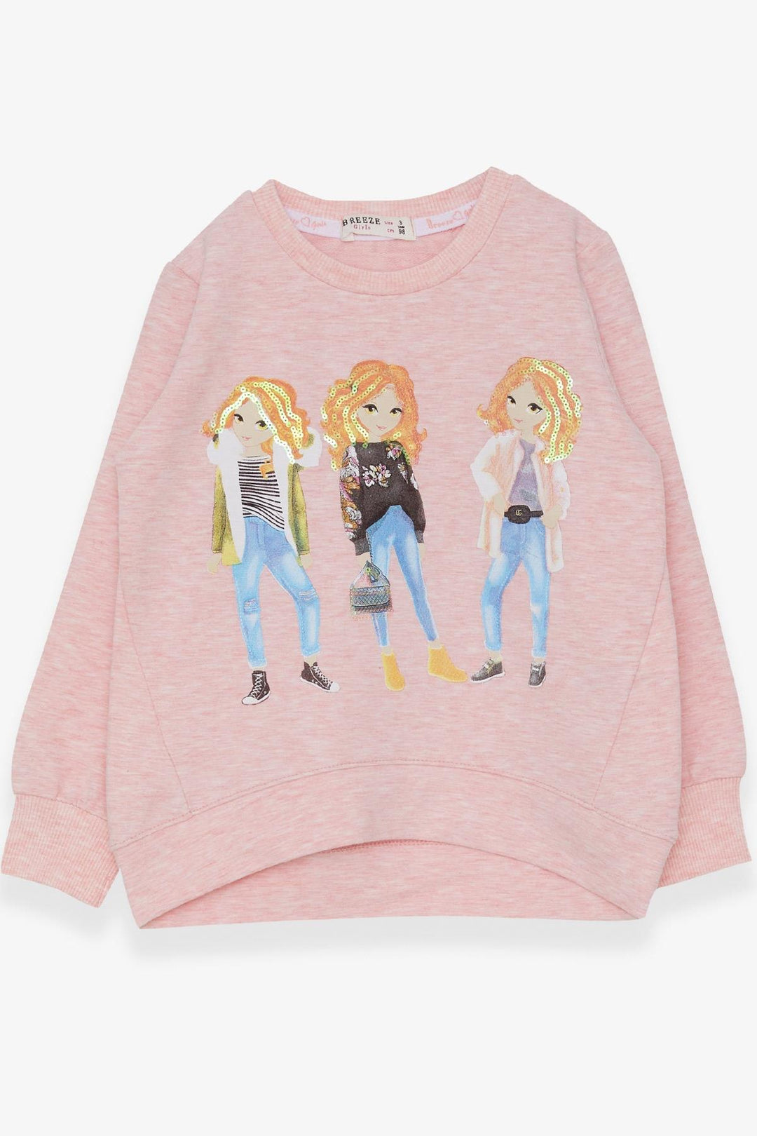 BRE Breeze Girl Child Sweatshirt Sequined Girl Printed 3-8 Years, Salmon Melange - Hove