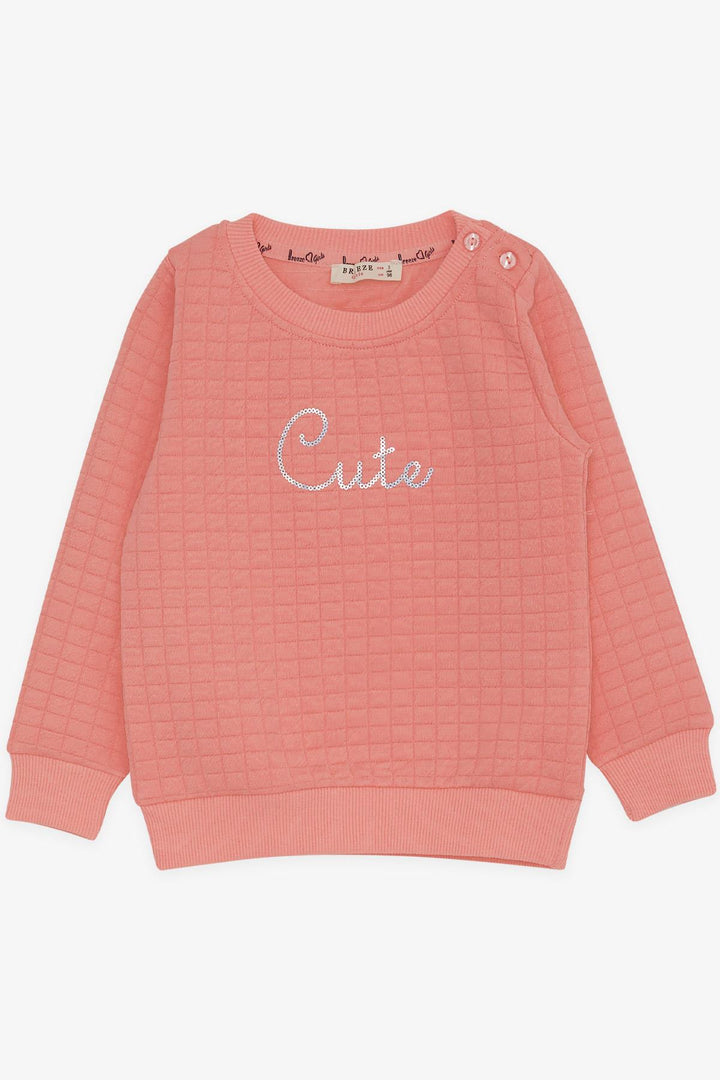 BRE Breeze Girl Child Sweatshirt with Sequin Printed Text 1.5-5 Years, Salmon - Choisy-le-Roi