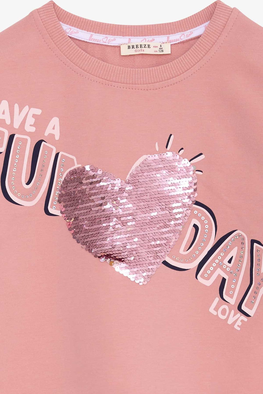 BRE Breeze Girl Child Sweatshirt with Sequin Printed Text 4-8 Years, Rose Pink - Paderno Dugnano