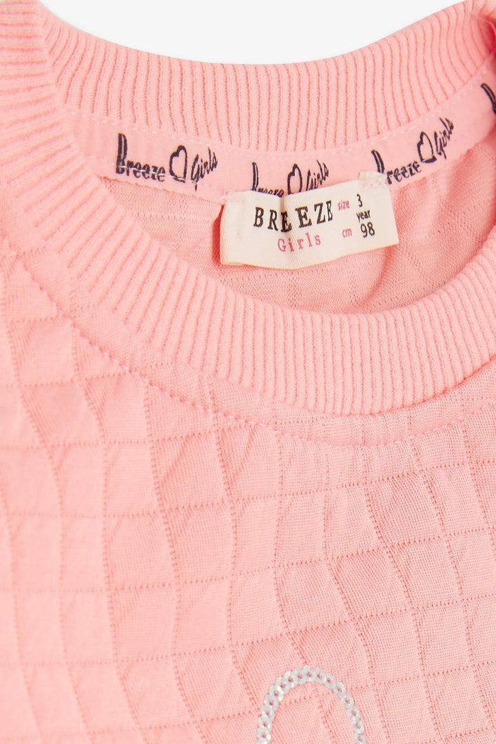 BRE Breeze Girl Child Sweatshirt with Sequin Printed Text 1.5-5 Years, Salmon - Choisy-le-Roi