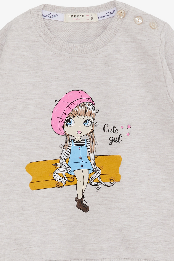 BRE Breeze Girl Child Sweatshirt Cute Girl Printed 1.5-5 Years, Beige Melange - Yorba Linda